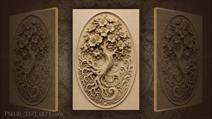 Blossoms atop bare and swirling roots 3d STL model
