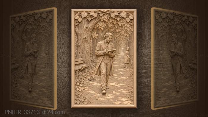 Poet scribbling lines in a linden alley 3d STL model