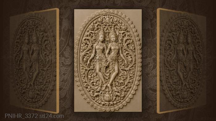 Floral figures swirling branches lotus frame 3d STL model