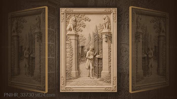 Estate gate with writer and lion 3d STL model