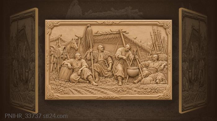 Cossacks raise standard beside camp shelter 3d STL model