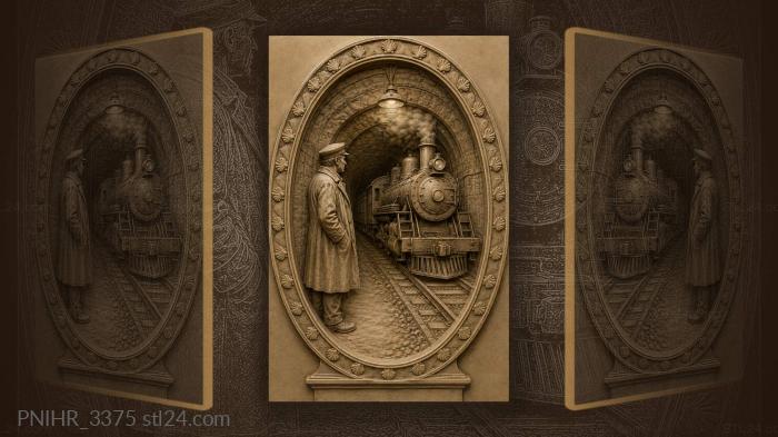 Man and vintage railway steam engine 3d STL model