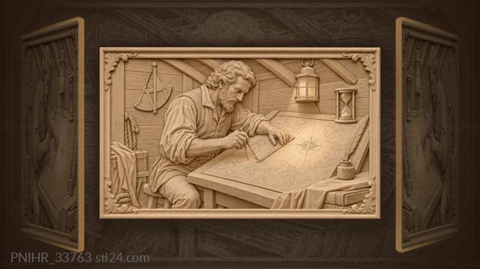 Cartographer’s study with chart and tools 3d STL model