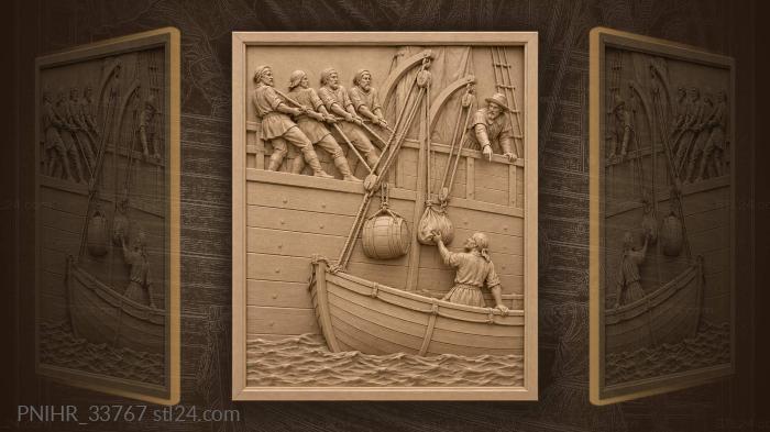 Longboat catches sailcloth below caravel rail 3d STL model
