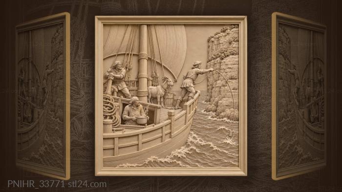 Caravel rounding coastal headland stormy seas 3d STL model