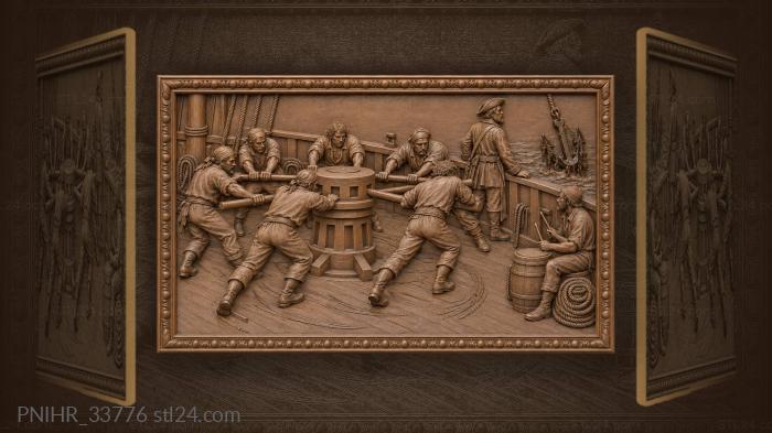 Drummer leads sailors hauling seaweed anchor 3d STL model
