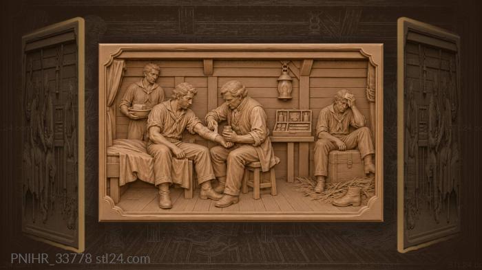 Ship surgeon tending wounded sailor 3d STL model