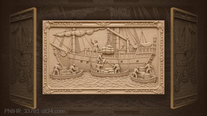 Galleon loading supplies in harbor 3d STL model