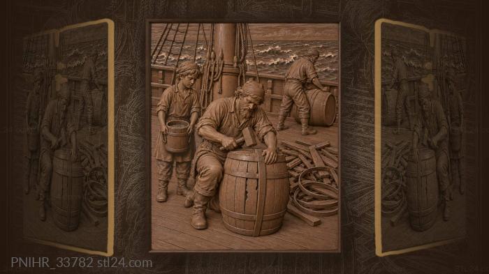 Cooper driving hoop onto broken cask 3d STL model