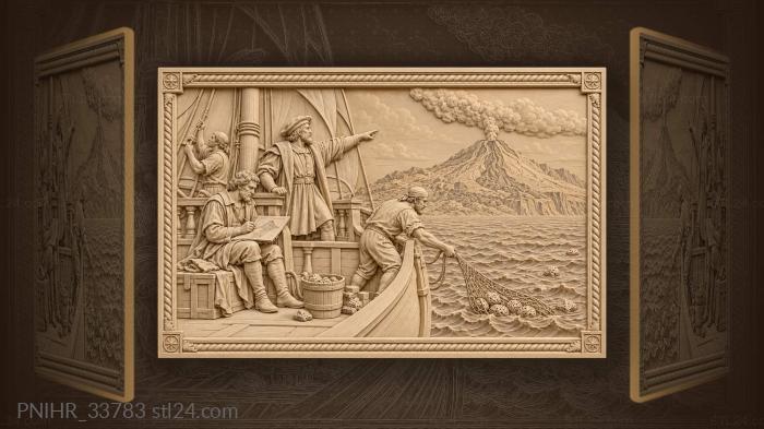 Caravel near volcanic island exploration 3d STL model