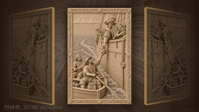 Coxswain raises leather pouch toward captain 3d STL model