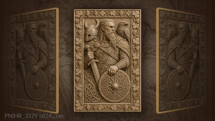 Bearded warrior with sword and horned helmet 3d STL model