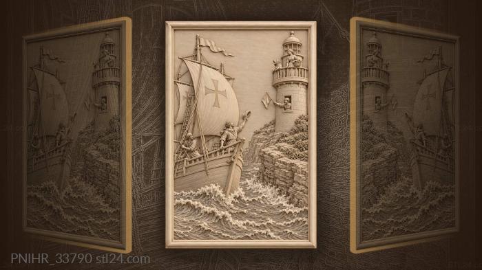 Caravel rounding cape with lighthouse keeper 3d STL model