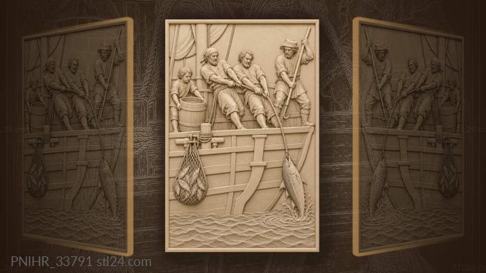 Caravel crew hauling a big catch 3d STL model