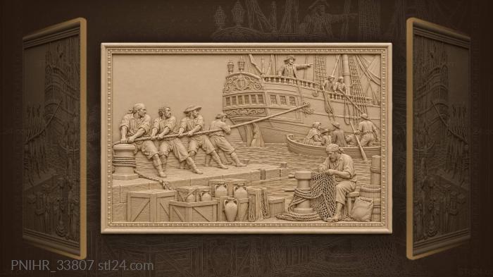 Sunset harbor with galleon arrival 3d STL model