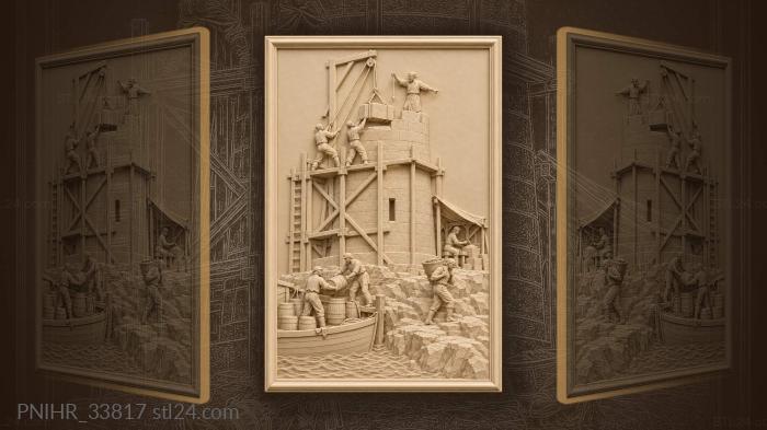 Lighthouse building rocky coast workers 3d STL model