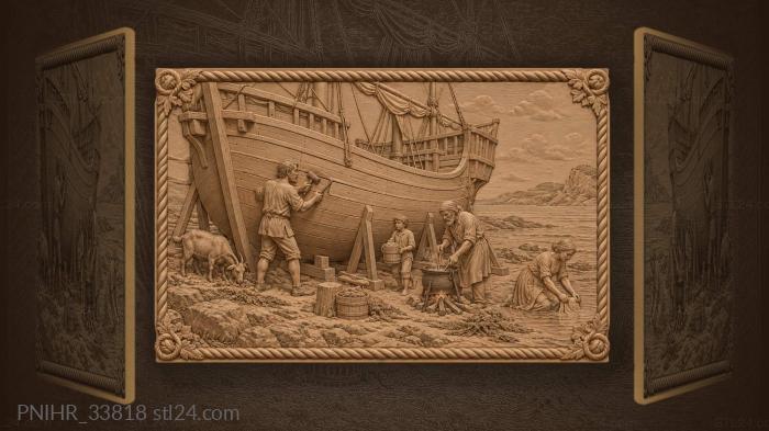 Ship repair on sandy shore 3d STL model