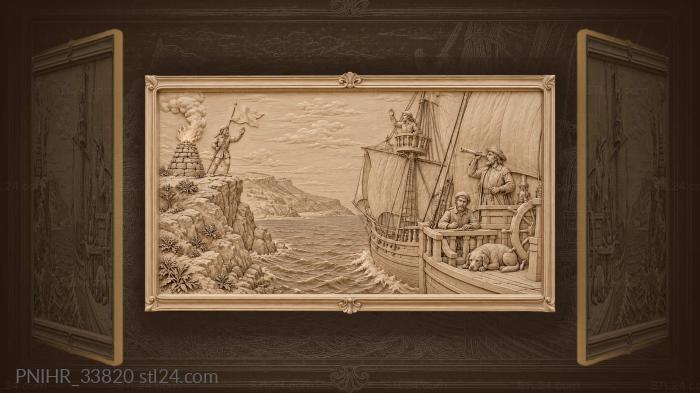 Sailing ship near coastal signal fire 3d STL model