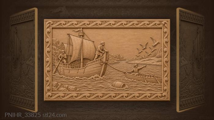 Caravel towed by longboat through channel 3d STL model