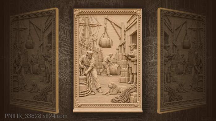 Clerk tallies bales on the busy quay 3d STL model
