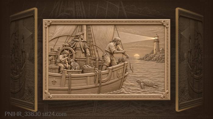 Dusk sail by ancient lighthouse 3d STL model