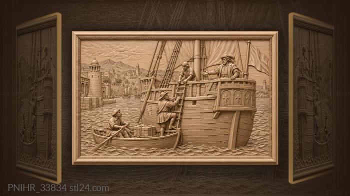 Caravel arriving at bustling port 3d STL model