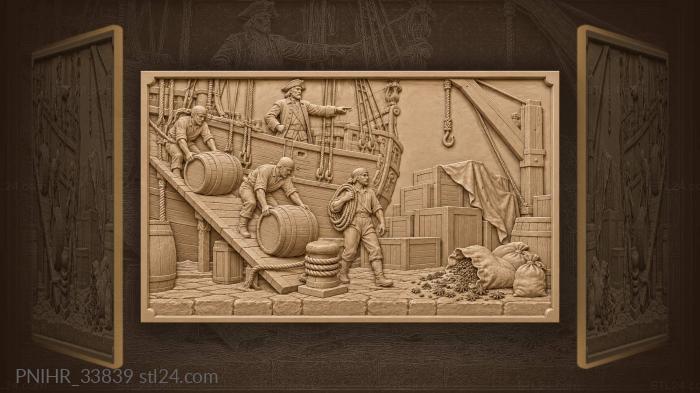 Harbor bustle loading galleon cargo 3d STL model