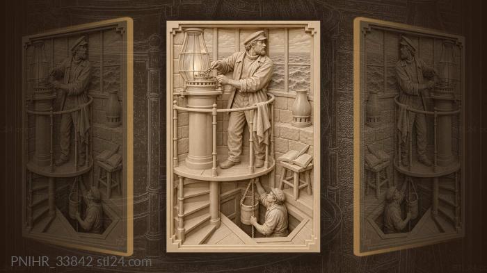 Lighthouse keeper tending the beacon 3d STL model