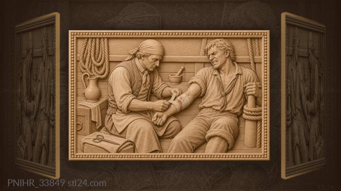 Barber binds the wound beside a sea chest 3d STL model