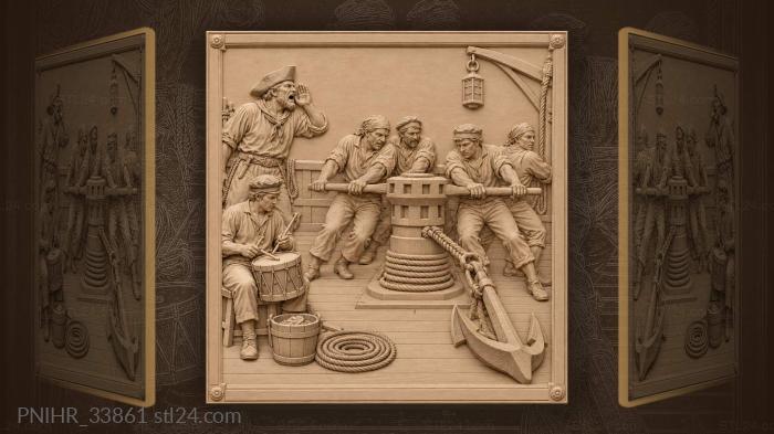 Sailors heave ho anchor raising 3d STL model