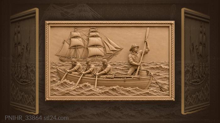 Whaleboat signalling a passing ship with oar 3d STL model