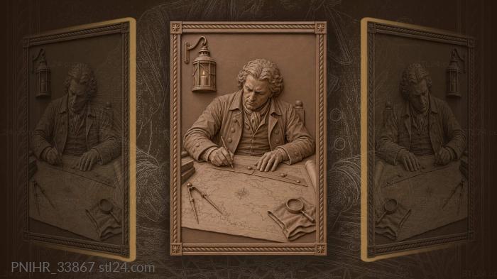 Parallel rule guiding a pencil line · Captain James Cook 3d STL model