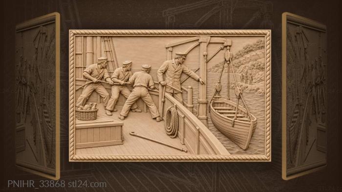 Ship’s crew lowering a lifeboat 3d STL model