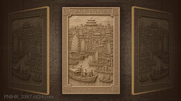 Harbor city distant pagodas boats 3d STL model