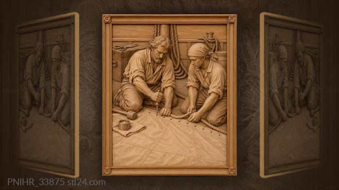 Sailmaker at work on deck 3d STL model