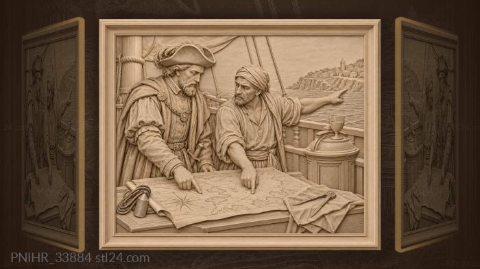 Captain and pilot charting coastline 3d STL model