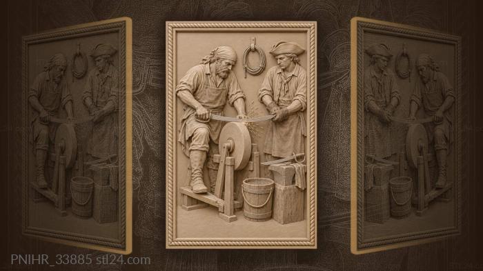 Ship’s armorer sharpening a cutlass 3d STL model