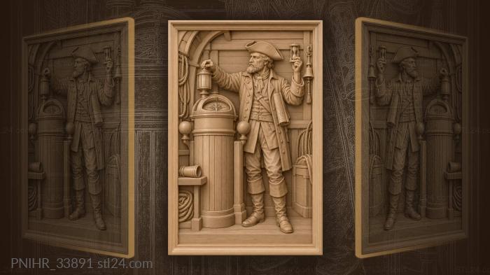Captain navigating by compass and glass 3d STL model