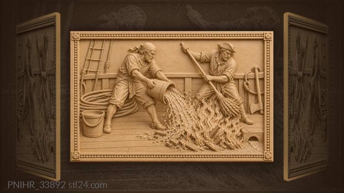 Sailors dousing flames near the scupper 3d STL model