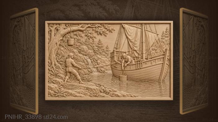 Caravel in a secluded forest cove 3d STL model