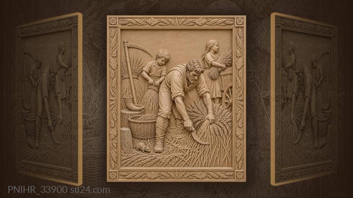 Harvest scene with reaper and children 3d STL model