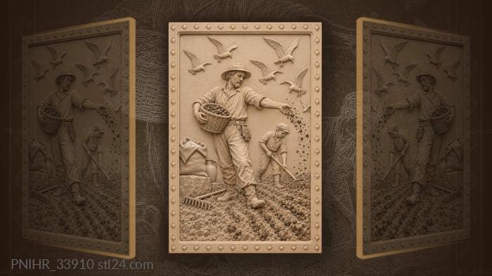 Farmer spreading fertilizer in field 3d STL model
