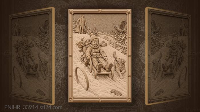 Girl holding tight behind the sled driver 3d STL model