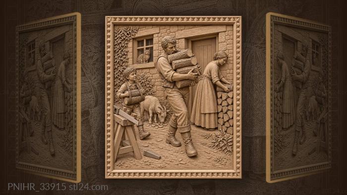 Wood haulers near cozy cottage 3d STL model