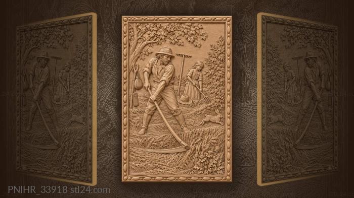 Haymaking scene with girl and rabbit 3d STL model