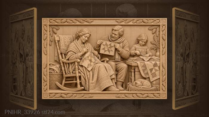 Winter quilting cozy family scene 3d STL model