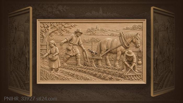 Family harvests the potato crop 3d STL model