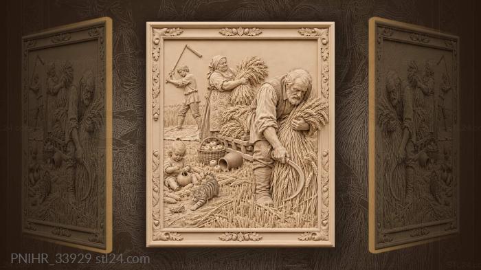 Harvesting wheat with the whole family 3d STL model