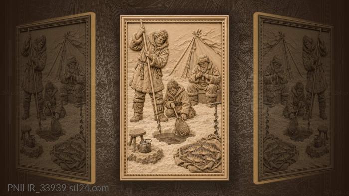 Fishermen catch fish beneath the ice 3d STL model