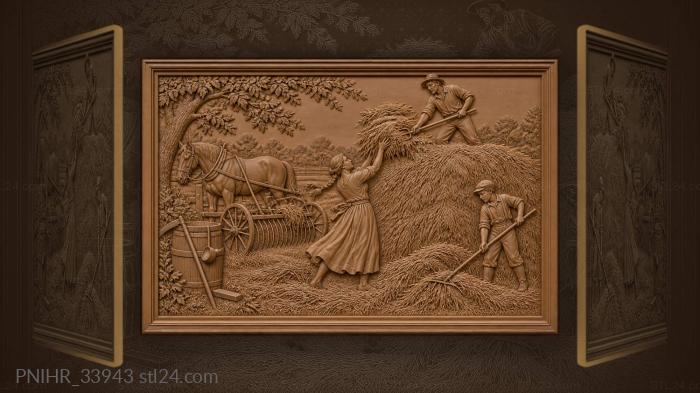 Farmers stack hay after harvest 3d STL model